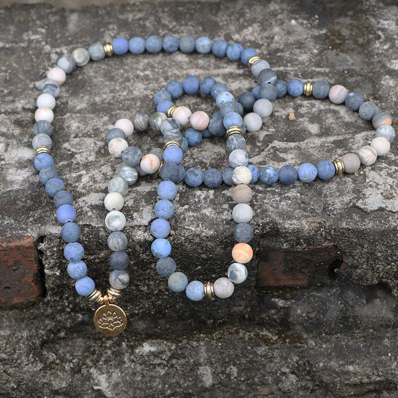 108 Beads Mala Lotus Bracelet 8MM Matte Blue Stone & Picasso Stone Women Men Meditation Yoga Bracelets Drop ship