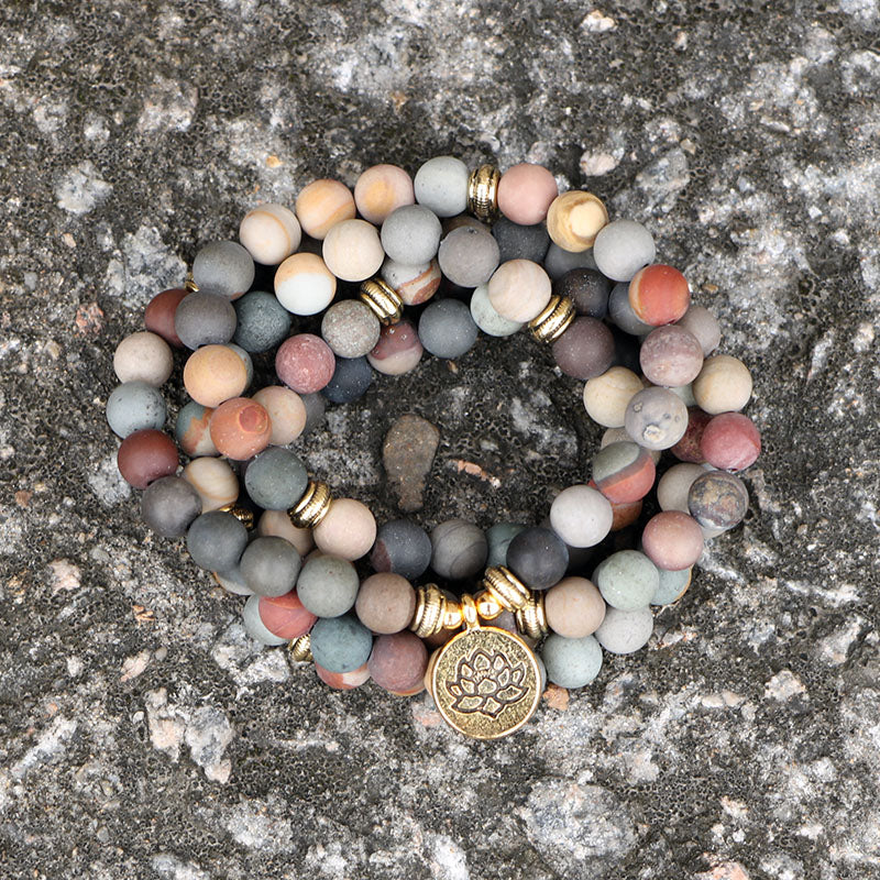 108 Beads Mala Strand Bracelets Women Matte Ocean Stone 8MM Yoga Jewelry Lotus Charm Bracelet  dropshipping