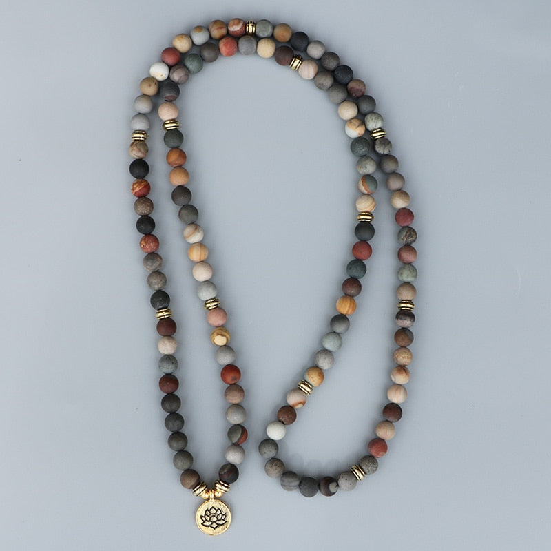 108 Beads Mala Strand Bracelets Women Matte Ocean Stone 8MM Yoga Jewelry Lotus Charm Bracelet  dropshipping