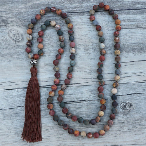 Lovely 8MM Matte Natural Stone Knotted 108 Mala Beads Necklaces For Women Girls Yoga Jewelry Bijoux Dropshipping
