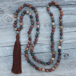 Lovely 8MM Matte Natural Stone Knotted 108 Mala Beads Necklaces For Women Girls Yoga Jewelry Bijoux Dropshipping