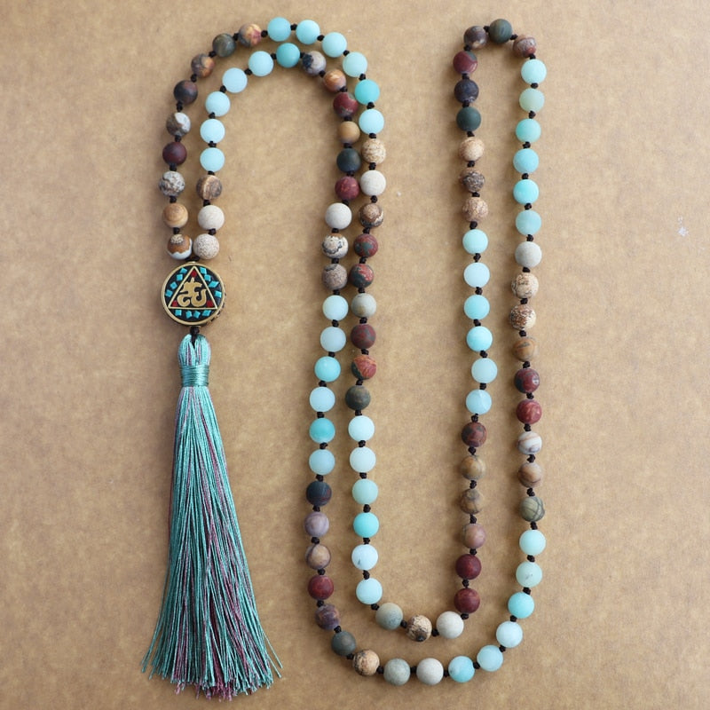 EDOTHALIA Matte Natural Stone 108 Beads Necklaces For Women Female Payer Regious Nepal Pendant Long Mala Necklace Jewelry