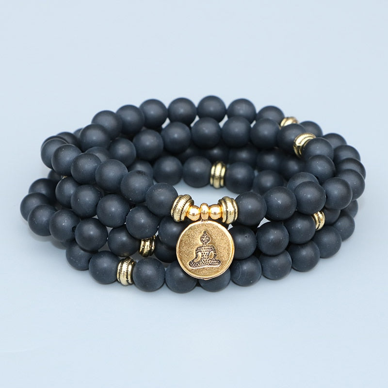 108 Beads Mala Bracelets Women Men Lover's Gift Matte Black Onyx Strands Bracelet Yoga Jewelry