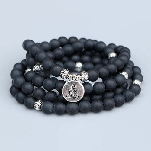 108 Beads Mala Bracelets Women Men Lover's Gift Matte Black Onyx Strands Bracelet Yoga Jewelry
