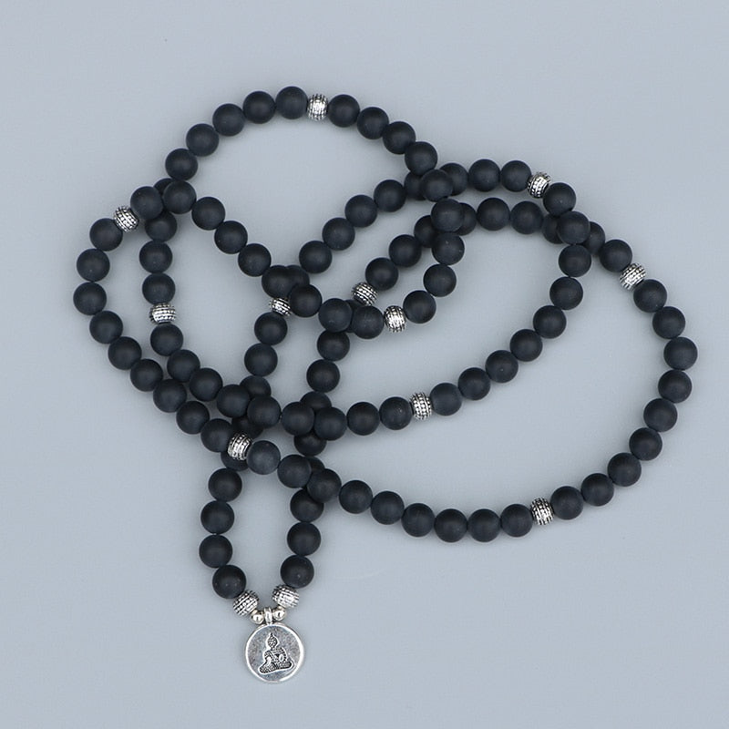 108 Beads Mala Bracelets Women Men Lover's Gift Matte Black Onyx Strands Bracelet Yoga Jewelry