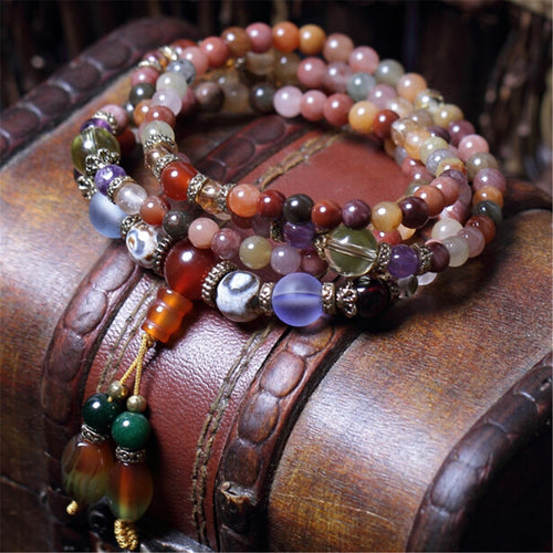 Fashion 5mm Natural Crystal Bracelet Multi Color 108 Beads Hand Beaded Bracelet Prayer Mala for Men or Women Meditation