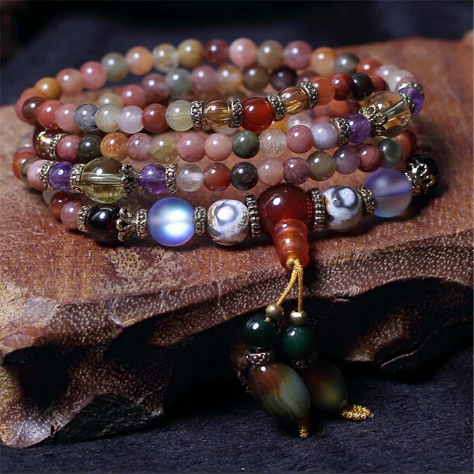 Fashion 5mm Natural Crystal Bracelet Multi Color 108 Beads Hand Beaded Bracelet Prayer Mala for Men or Women Meditation