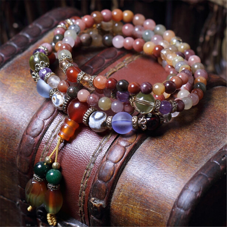 Fashion 5mm Natural Crystal Bracelet Multi Color 108 Beads Hand Beaded Bracelet Prayer Mala for Men or Women Meditation