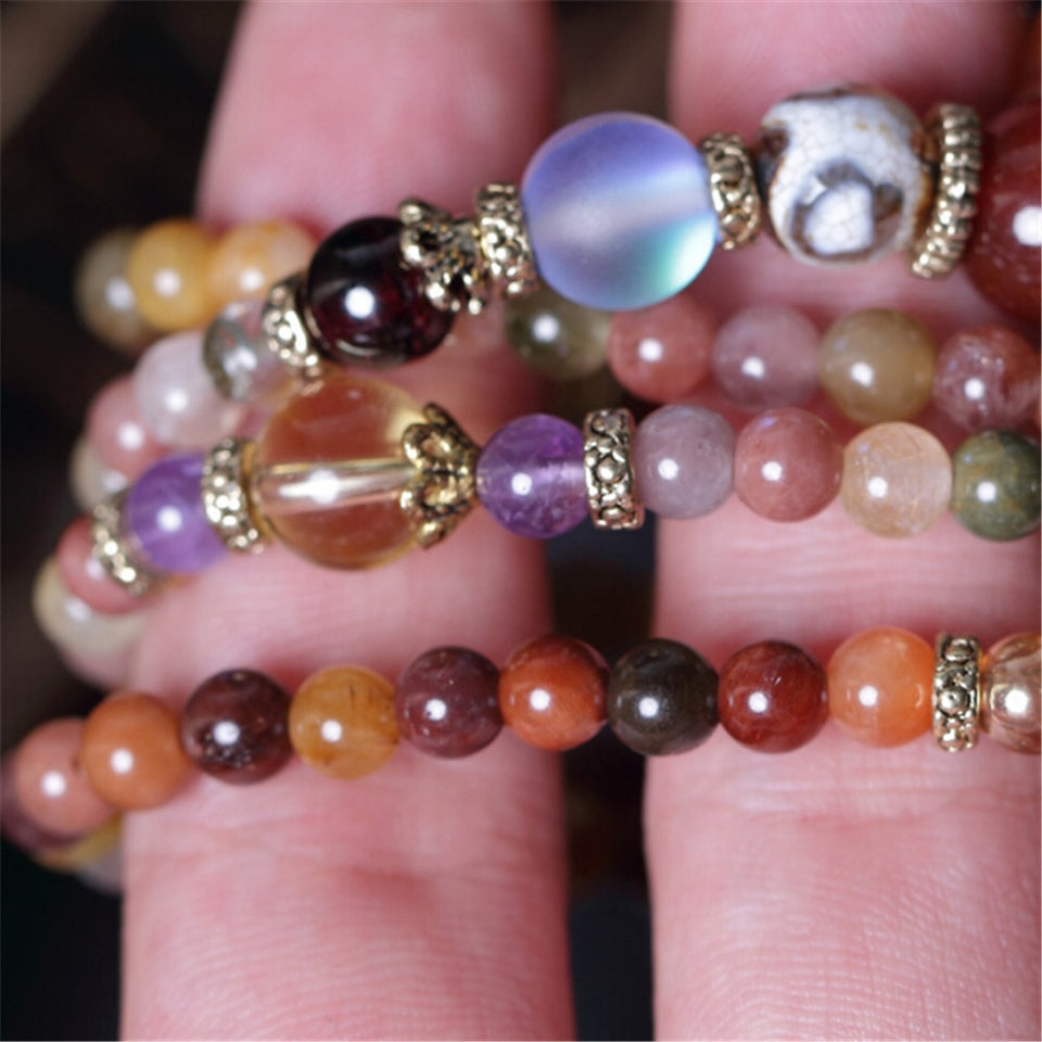 Fashion 5mm Natural Crystal Bracelet Multi Color 108 Beads Hand Beaded Bracelet Prayer Mala for Men or Women Meditation