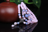 Fashion 6mm Pink Chalcedony Beads Tibetan Buddhist 108 Prayer Beads Bracelet Gourd Mala Prayer Bracelets For Meditation