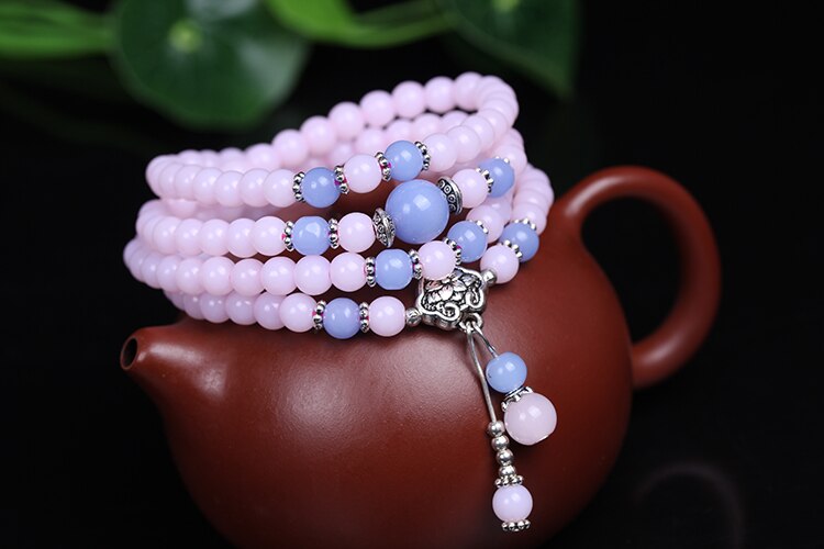Fashion 6mm Pink Chalcedony Beads Tibetan Buddhist 108 Prayer Beads Bracelet Gourd Mala Prayer Bracelets For Meditation
