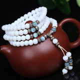 Fashion 6mm White Chalcedony Beaded  Stone Tibetan Buddhist 108 Prayer Beads Necklace Gourd mala Prayer Bracelet for Meditation