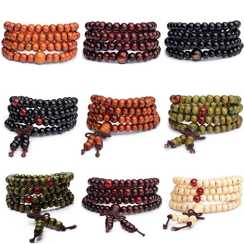 Fashion Women Men Charm Bracelet Natural Wood Beads 108 Buddha Bracelets Retro Ethnic Bangle Religion Gift Tibet Jewelry