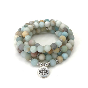 Fashion Women bracelet Matte Frosted Amazonite beads with Lotus OM Buddha Charm Yoga Bracelet 108 mala necklace