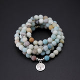 Fashion Women bracelet Matte Frosted Amazonite beads with Lotus OM Buddha Charm Yoga Bracelet 108 mala necklace