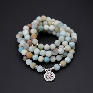 Fashion Women bracelet Matte Frosted Amazonite beads with Lotus OM Buddha Charm Yoga Bracelet 108 mala necklace