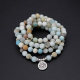 Fashion Women bracelet Matte Frosted Amazonite beads with Lotus OM Buddha Charm Yoga Bracelet 108 mala necklace