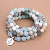 Fashion Women`s bracelet Matte Frosted Amazonite beads with Lotus OM Buddha Charm Yoga Bracelet 108 mala necklace