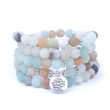 Fashion Women`s bracelet Matte Frosted Amazonite beads with Lotus OM Buddha Charm Yoga Bracelet 108 mala necklace