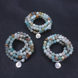 Fashion Women`s bracelet Matte Frosted Amazonite beads with Lotus OM Buddha Charm Yoga Bracelet 108 mala necklace