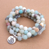 Fashion Women`s bracelet Matte Frosted Amazonite beads with Lotus OM Buddha Charm Yoga Bracelet 108 mala necklace