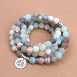 Fashion Women`s bracelet Matte Frosted Amazonite beads with Lotus OM Buddha Charm Yoga Bracelet 108 mala necklace