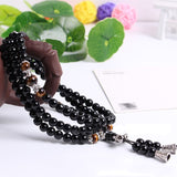 Fatpig Black Color Tiger Eye Crystal Tibet Buddhist Buddha Meditation 108 Prayer Bead Mala Bracelet/Necklace