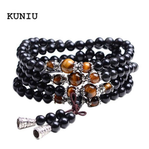 Fatpig Black Color Tiger Eye Crystal Tibet Buddhist Buddha Meditation 108 Prayer Bead Mala Bracelet/Necklace