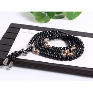 Fatpig Black Color Tiger Eye Crystal Tibet Buddhist Buddha Meditation 108 Prayer Bead Mala Bracelet/Necklace