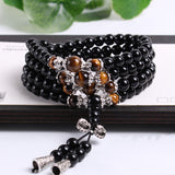 Fatpig Black Color Tiger Eye Crystal Tibet Buddhist Buddha Meditation 108 Prayer Bead Mala Bracelet/Necklace