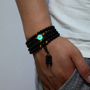 Glowing in the Dark Moon Bracelet Women Men Lover Dragon Black Buddha 108 Male Beads Strand Bangles & Bracelets Luminous