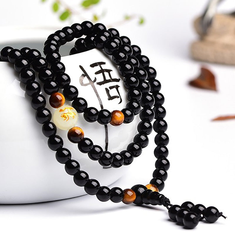 Glowing in the Dark Moon Bracelet Women Men Lover Dragon Black Buddha 108 Male Beads Strand Bangles & Bracelets Luminous