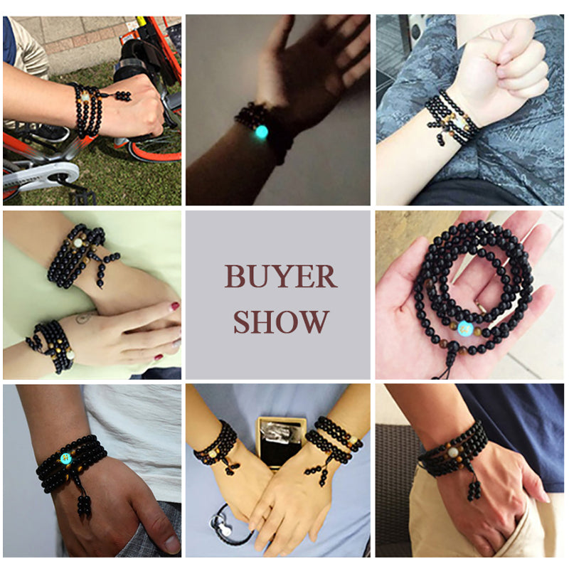 Glowing in the Dark Moon Bracelet Women Men Lover Dragon Black Buddha 108 Male Beads Strand Bangles & Bracelets Luminous