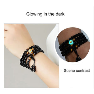 Glowing in the Dark Moon Bracelet Women Men Lover Dragon Black Buddha 108 Male Beads Strand Bangles & Bracelets Luminous