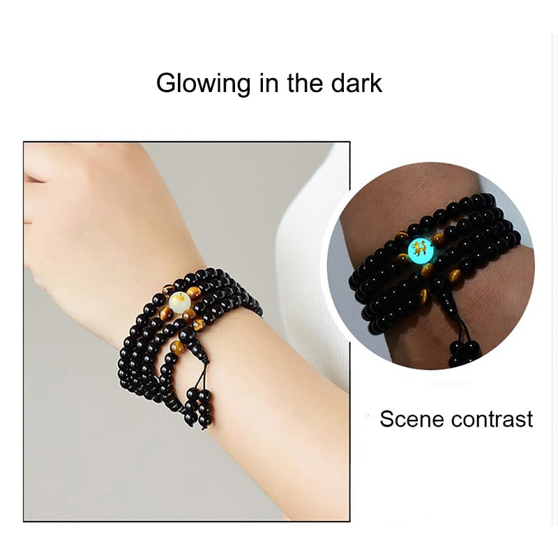 Glowing in the Dark Moon Bracelet Women Men Lover Dragon Black Buddha 108 Male Beads Strand Bangles & Bracelets Luminous