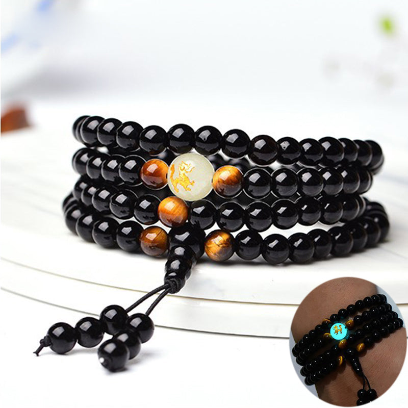 Glowing in the Dark Moon Luminous Bracelet for Women Men Lover Dragon Black Buddha 108 Male Beads Bangles & Bracelets Handmade