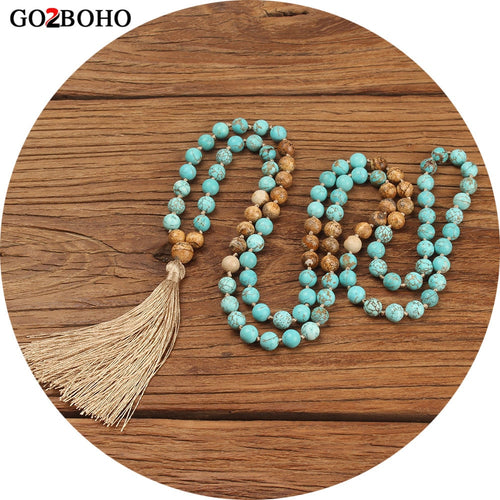 Go2boho Boho Necklaces Women 108 Mala Beads Necklace Jewelry Collier Femme 2019 Women Natural Stones Tassel 8mm Beads Meditation
