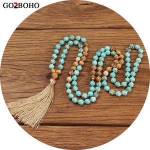Go2boho Boho Necklaces Women 108 Mala Beads Necklace Jewelry Collier Femme 2019 Women Natural Stones Tassel 8mm Beads Meditation