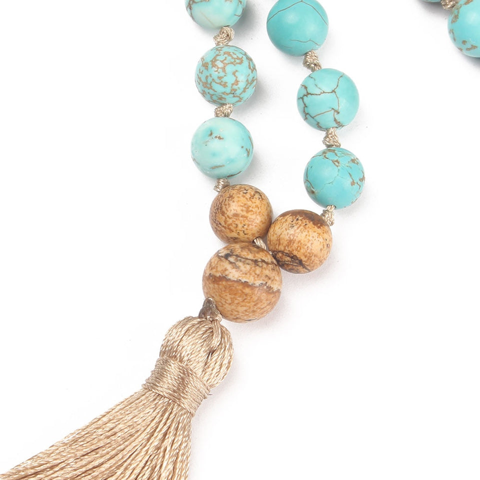 Go2boho Boho Necklaces Women 108 Mala Beads Necklace Jewelry Collier Femme 2019 Women Natural Stones Tassel 8mm Beads Meditation
