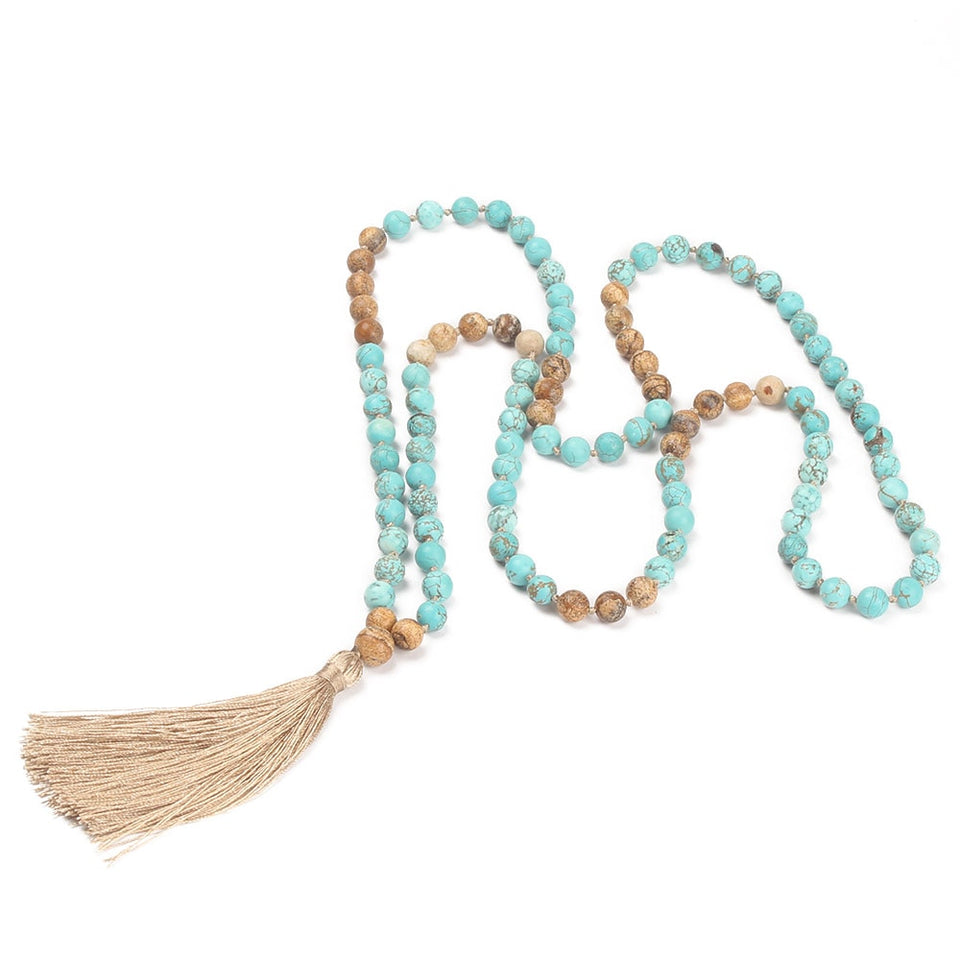 Go2boho Boho Necklaces Women 108 Mala Beads Necklace Jewelry Collier Femme 2019 Women Natural Stones Tassel 8mm Beads Meditation
