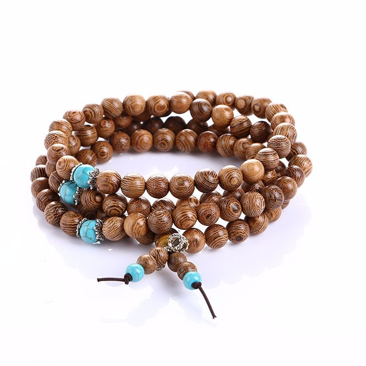 HYHONEY 8mm Natural Sandalwood Buddhist Buddha Meditation 108 beads Wood Prayer Bead Mala Bracelet For Women Men Jewelry