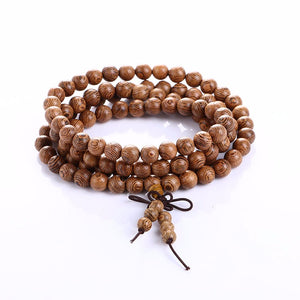 HYHONEY 8mm Natural Sandalwood Buddhist Buddha Meditation 108 beads Wood Prayer Bead Mala Bracelet For Women Men Jewelry