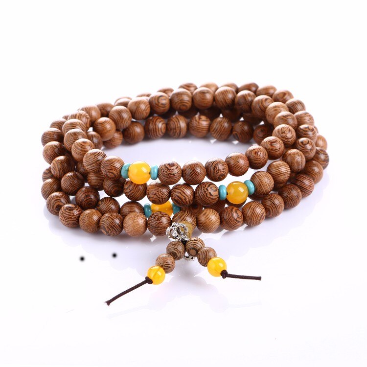 HYHONEY 8mm Natural Sandalwood Buddhist Buddha Meditation 108 beads Wood Prayer Bead Mala Bracelet For Women Men Jewelry