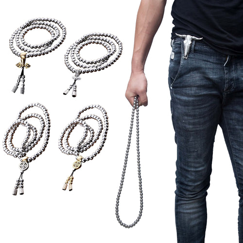 High Quality Outdoor 108 Buddha Beads Self Defense Hand Bracelet Necklace Chain Full Steel Chain Personal Protection Supplies