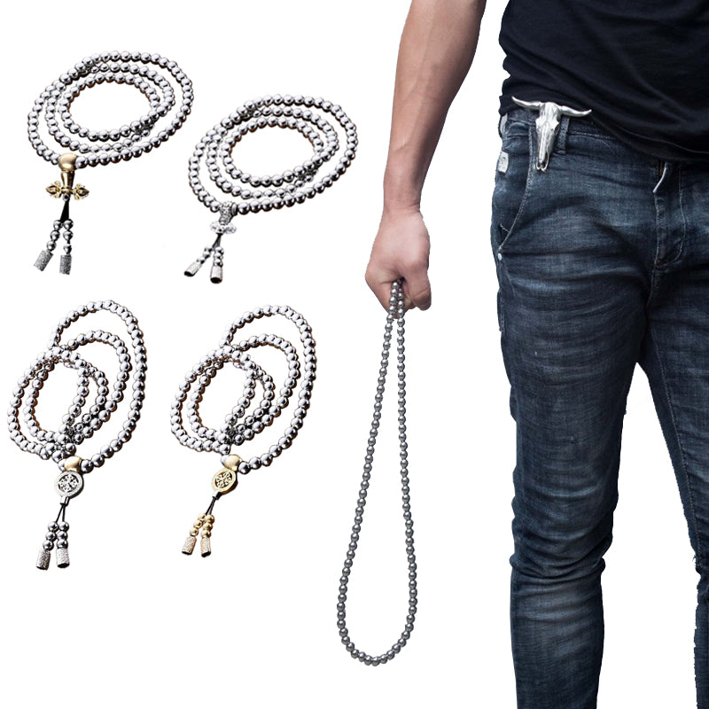 High Quality Outdoor 108 Buddha Beads Self Defense Hand Bracelet Necklace Chain Full Steel Chain Personal Protection Supplies