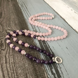 Hottest Woman Mala Necklace & bracelets For Women Rose Quartzs Amethysts Yoga Bracelet Mala Lotus 108 Beads Pink Bracelet