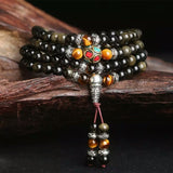 JoursNeige Natural Gold Obsidian Stone Bracelets 6mm 108 Beads with Tiger Eye Stone for Men Women Crystal Bracelet Jewelry