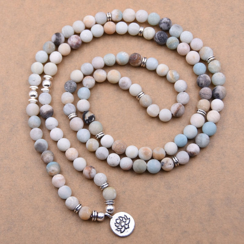 KMVEXO 18 Colors Women Amazonite 108 Mala Beads Bracelets High Quality Lotus Charm Yogi Bracelet Necklace Fashion Jewelry