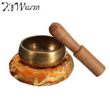 KiWarm 8cm Hand Hammered Chakra Tibetan Singing Bowl Set Wood Sticker Mat for Meditation Yoga Buddhism Gifts Home Decor Crafts