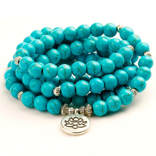 Men 8mm Howlite Lotus Bracelet or Necklace Stone 108 Beads Buddha Tree Life Charms Bracelet Women Couple Jewelry Gift for Girls